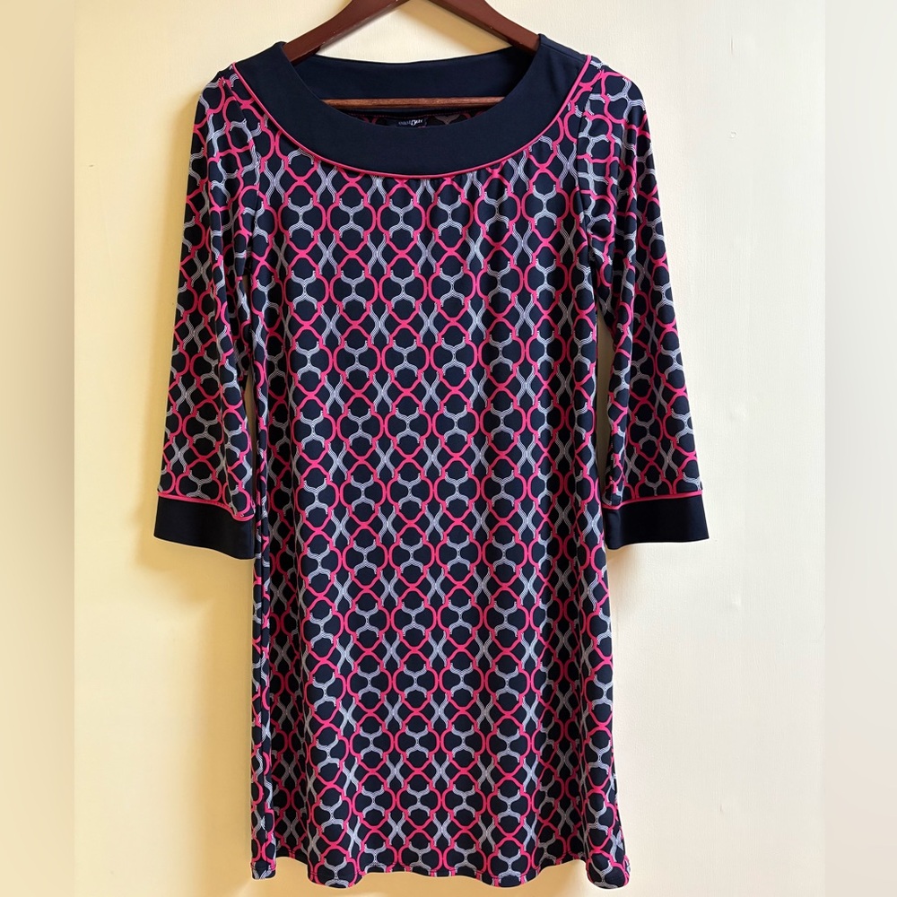 East 5th Black Pink White Patterned Midi Shift Dress Size S Small EUC